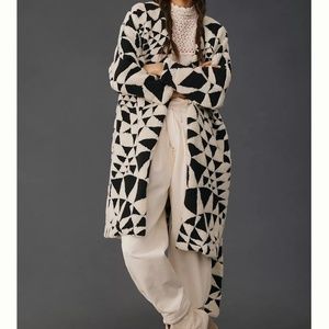 Farm Rio Heart Deco High Pile Fleece Wool Blend Belted Coat